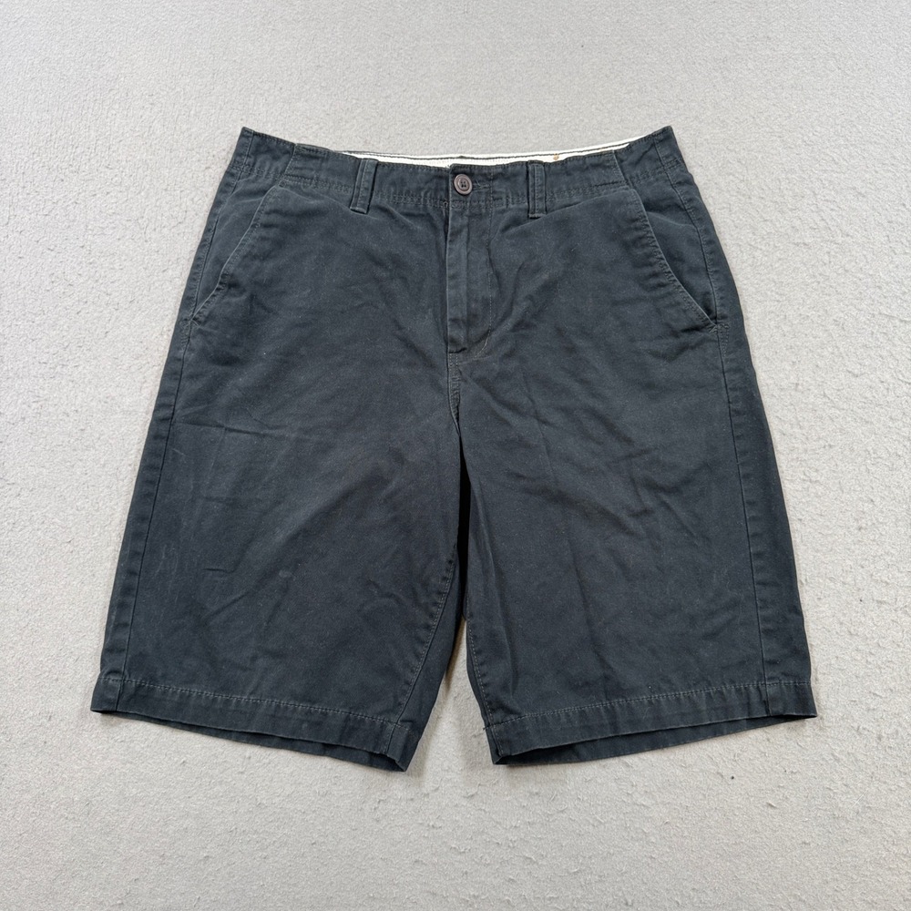 American Eagle Longboard Shorts Men's 34 Black Cotton Flat Front Chino Outdoor